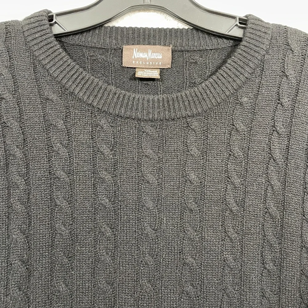Vintage Neiman Marcus 100% Cashmere Cable Knit Sweater‎ Mens XXL Black Crewneck